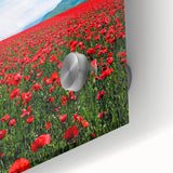 Large abstract wall art in vibrant spring hues on acrylic glass, ideal for dining room ambiance.