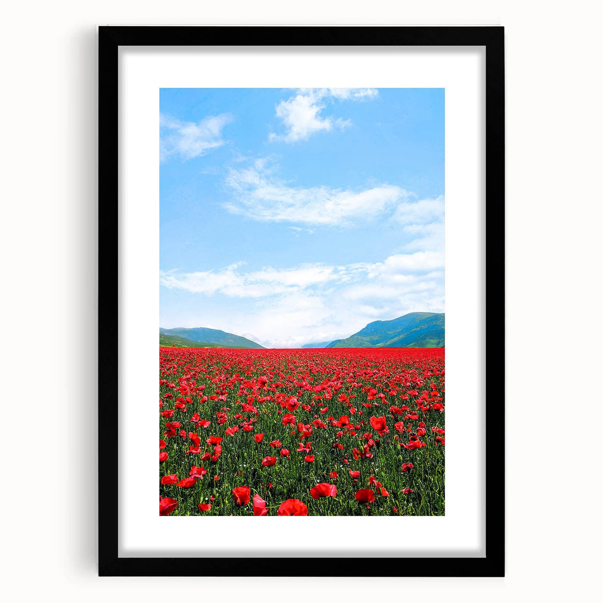 Extra large abstract art print featuring vibrant spring hues on a textured canvas, framed in black.