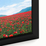 Framed canvas featuring a textured depiction of spring with vibrant greens and floral elements, ideal for living room decor.