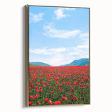 Framed canvas depicting a vintage-style spring landscape in soft pastel colors, ideal for bedroom wall art.