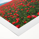 Art deco poster featuring a stylized spring scene in soft pink and green tones on a rolled canvas.