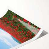 Extra large rolled print featuring line art flowers in soft spring hues, ideal for large living room wall decor.