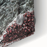 Large abstract winter scene in muted blue and white tones on acrylic glass.