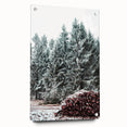Large abstract wall art depicting a winter scene in muted blue and white tones on acrylic glass.