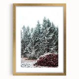 Extra large abstract art print depicting a textured winter scene in muted blues and whites, framed in gold.