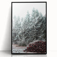 Large abstract wall art depicting a winter scene in muted blue and white tones on a framed acrylic.