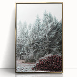 Mid-century modernist winter scene in gold and white tones on a framed acrylic, suitable for nursery wall decor.