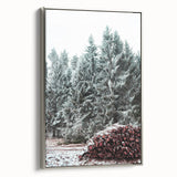 Winter landscape art painting on framed canvas, featuring muted blue and silver tones, ideal for living room decor.