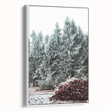 Vintage poster art of a winter scene on framed canvas, featuring a monochrome palette, ideal for living room decor.