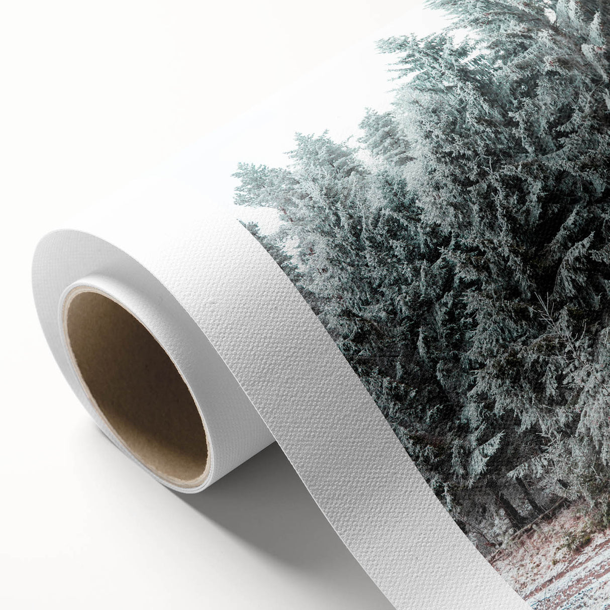 Art deco poster of a winter scene on rolled canvas, featuring cool blue and white tones, ideal for nursery wall art.