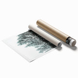 Winter-themed floral art on rolled print with muted blue and white tones, ideal for classy bathroom wall art.