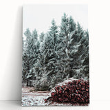 Winter-themed black and white stretched canvas depicting a snowy landscape, ideal for kitchen wall art or bedroom ambiance.