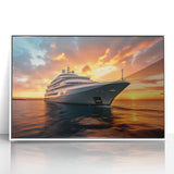 Framed acrylic print of art deco vehicles in a white frame, featuring cool gray and silver tones, ideal for nursery wall art.