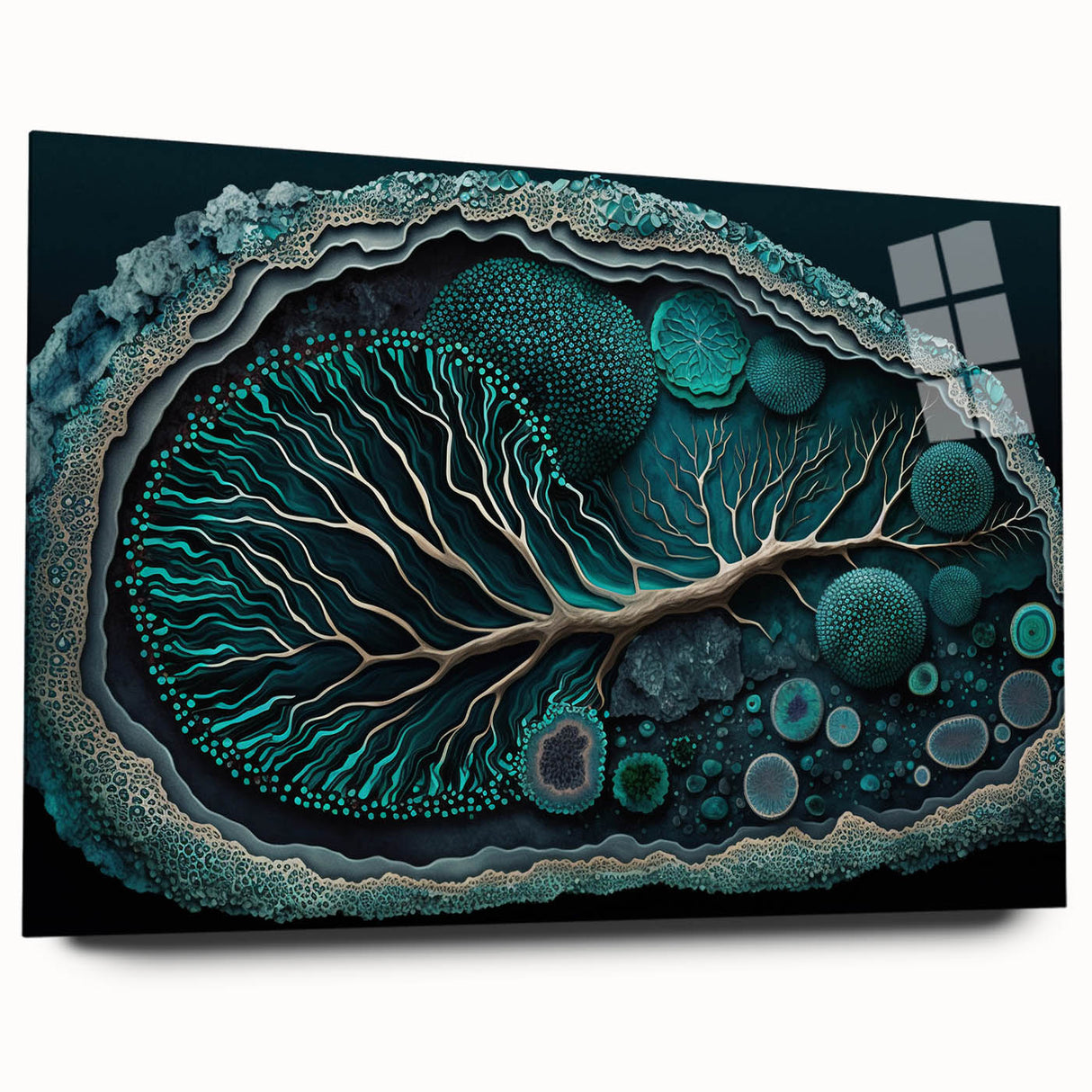 Canvas Art for Dining Area - Teal Geode Tree Abstract Print