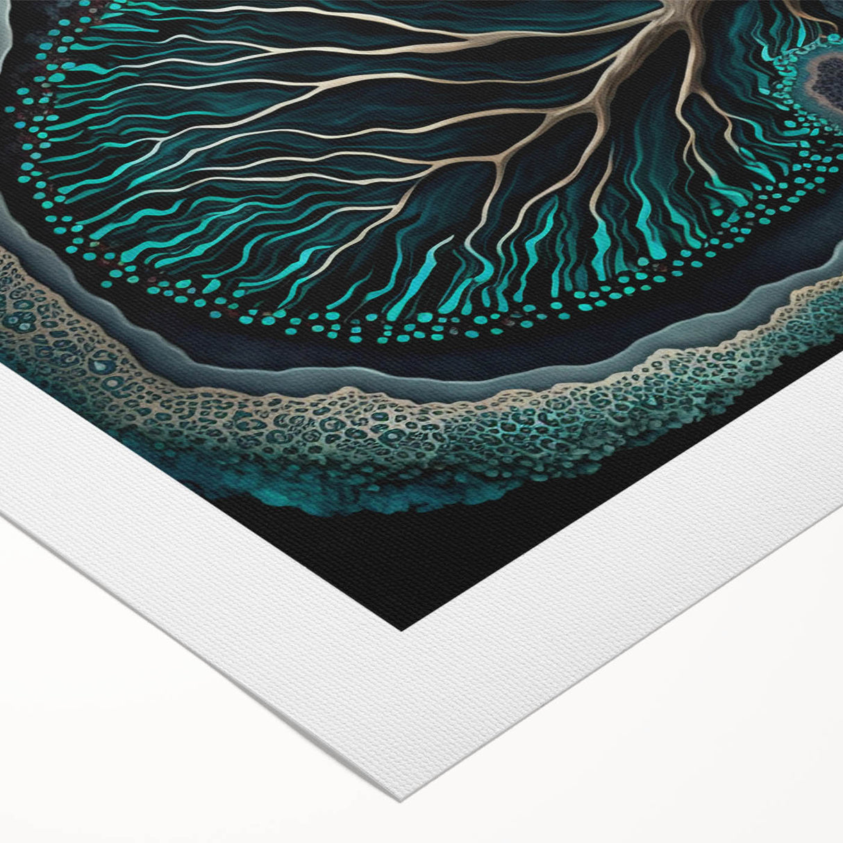 Canvas Art for Dining Area - Teal Geode Tree Abstract Print