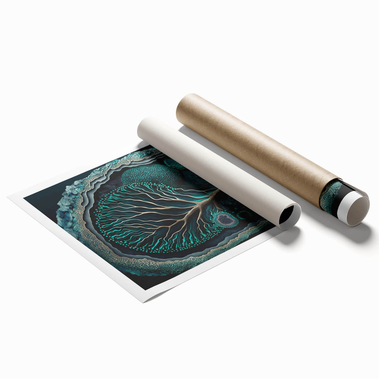 Canvas Art for Dining Area - Teal Geode Tree Abstract Print