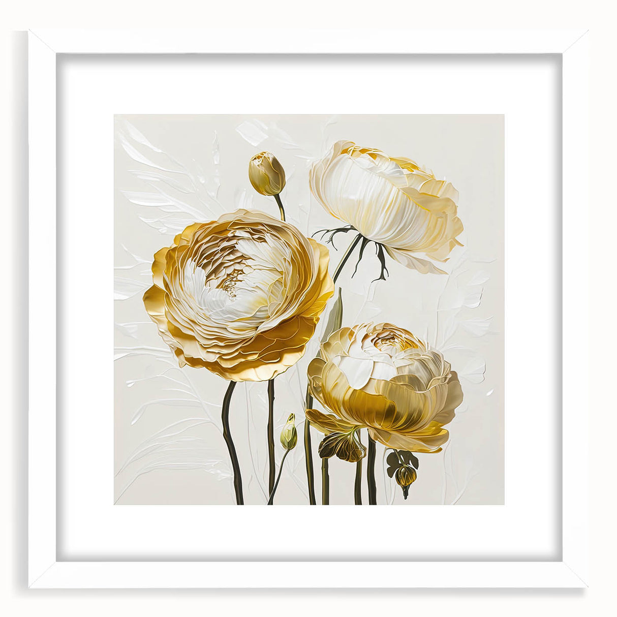 Golden Floral Elegance - Modern Living Room Wall Art