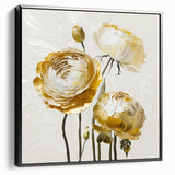 Golden Floral Elegance - Modern Living Room Wall Art