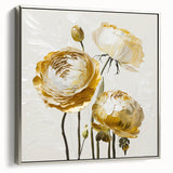 Golden Floral Elegance - Modern Living Room Wall Art