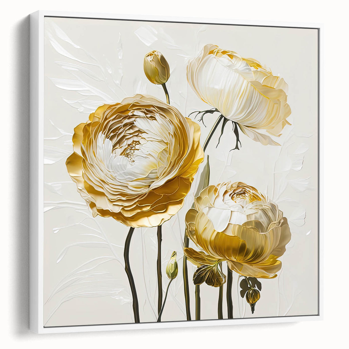 Golden Floral Elegance - Modern Living Room Wall Art