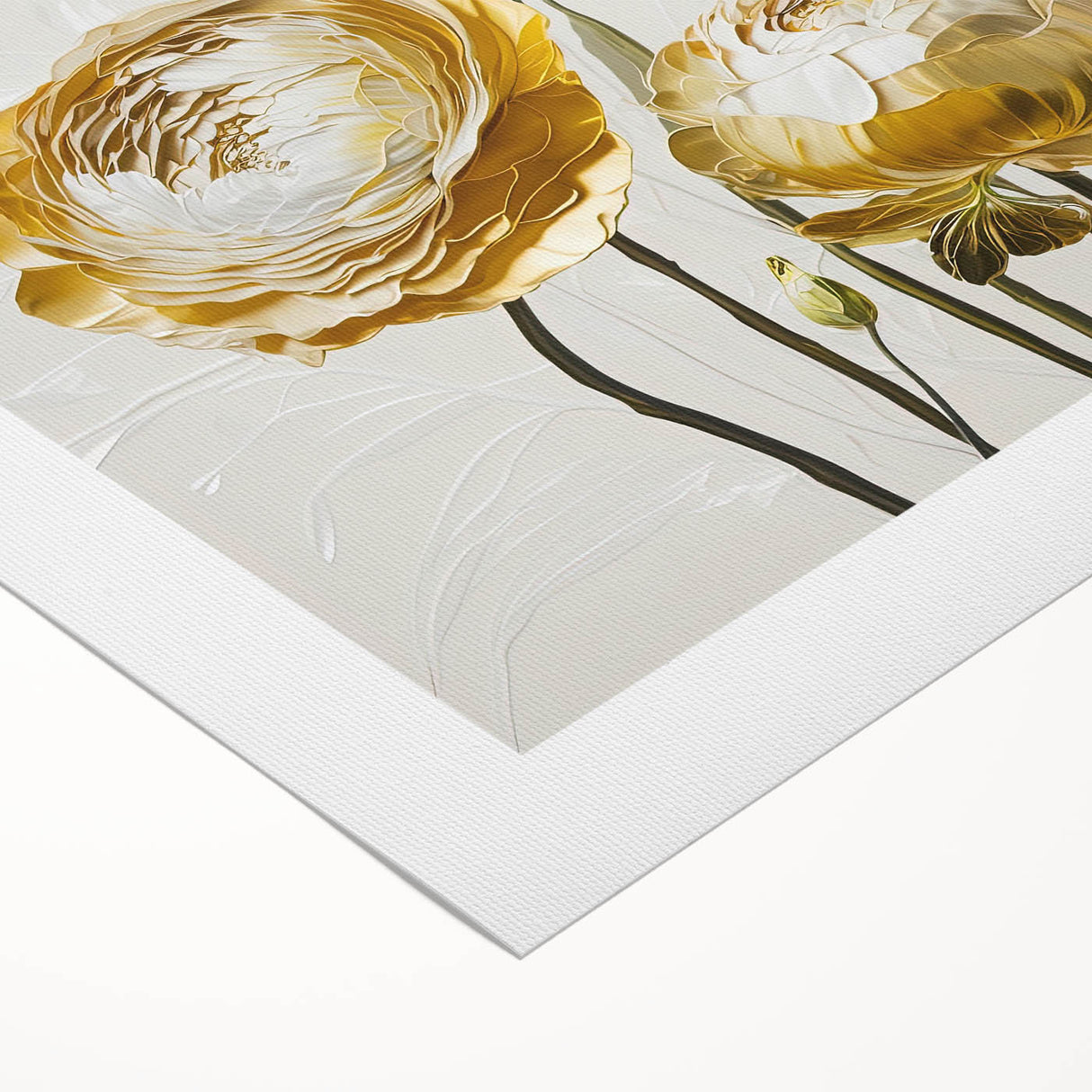 Golden Floral Elegance - Modern Living Room Wall Art