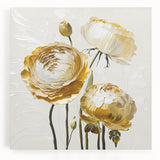 Golden Floral Elegance - Modern Living Room Wall Art