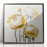 Golden Floral Elegance - Modern Living Room Wall Art