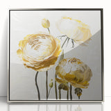 Golden Floral Elegance - Modern Living Room Wall Art