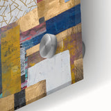 Close-up of an abstract geometric acrylic glass design showcasing vibrant colors and sharp angles, ideal for modern home decor or artistic displays.