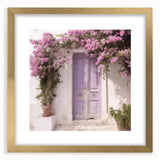 Extra large abstract art print featuring a textured depiction of a Greek door, in gold and white tones, framed with a mat.