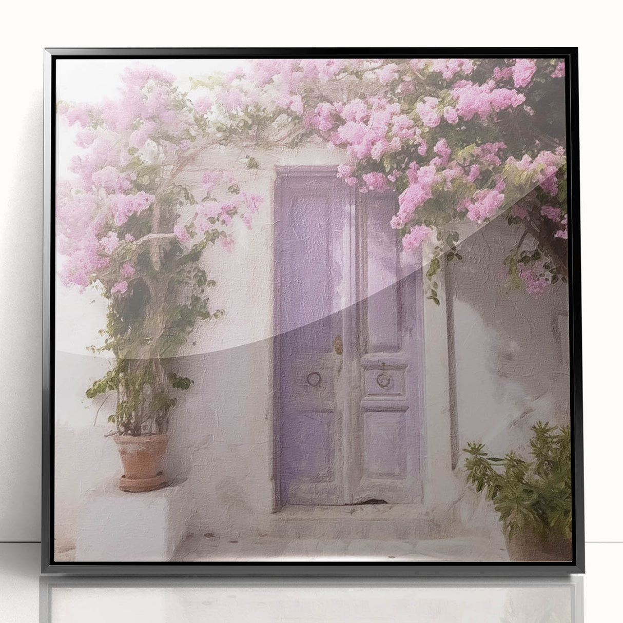 Large abstract wall art featuring a Greek door design in black and white on framed acrylic, ideal for modern art wall decor.