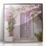 Framed acrylic print of a Greek door architecture in silver, showcasing mid-century modernist style.