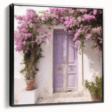 Black and white framed canvas of a vintage Greek door, ideal for bedroom wall art.