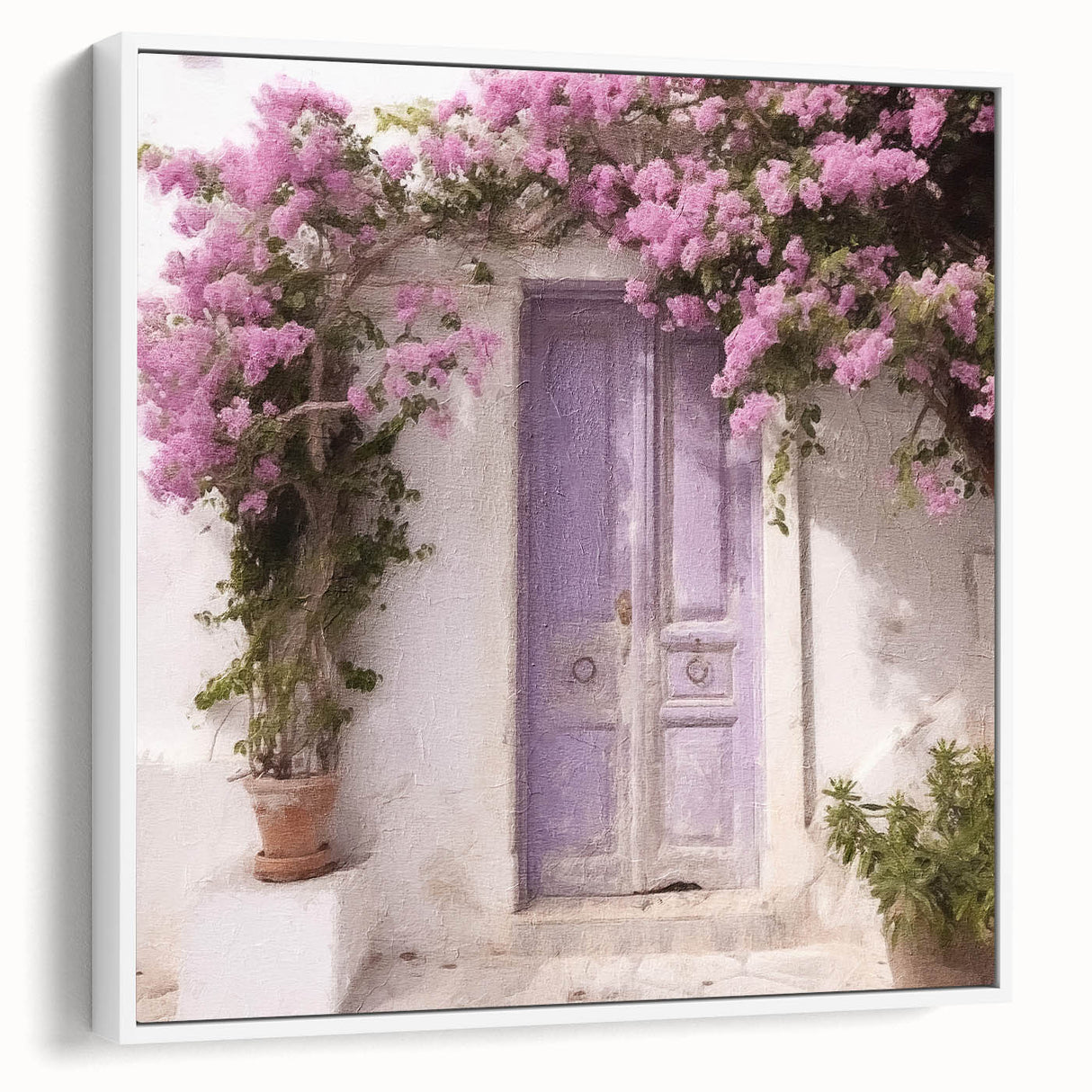 Vintage poster art of a Greek door on framed canvas, featuring black and colorful art, ideal for living room decor.