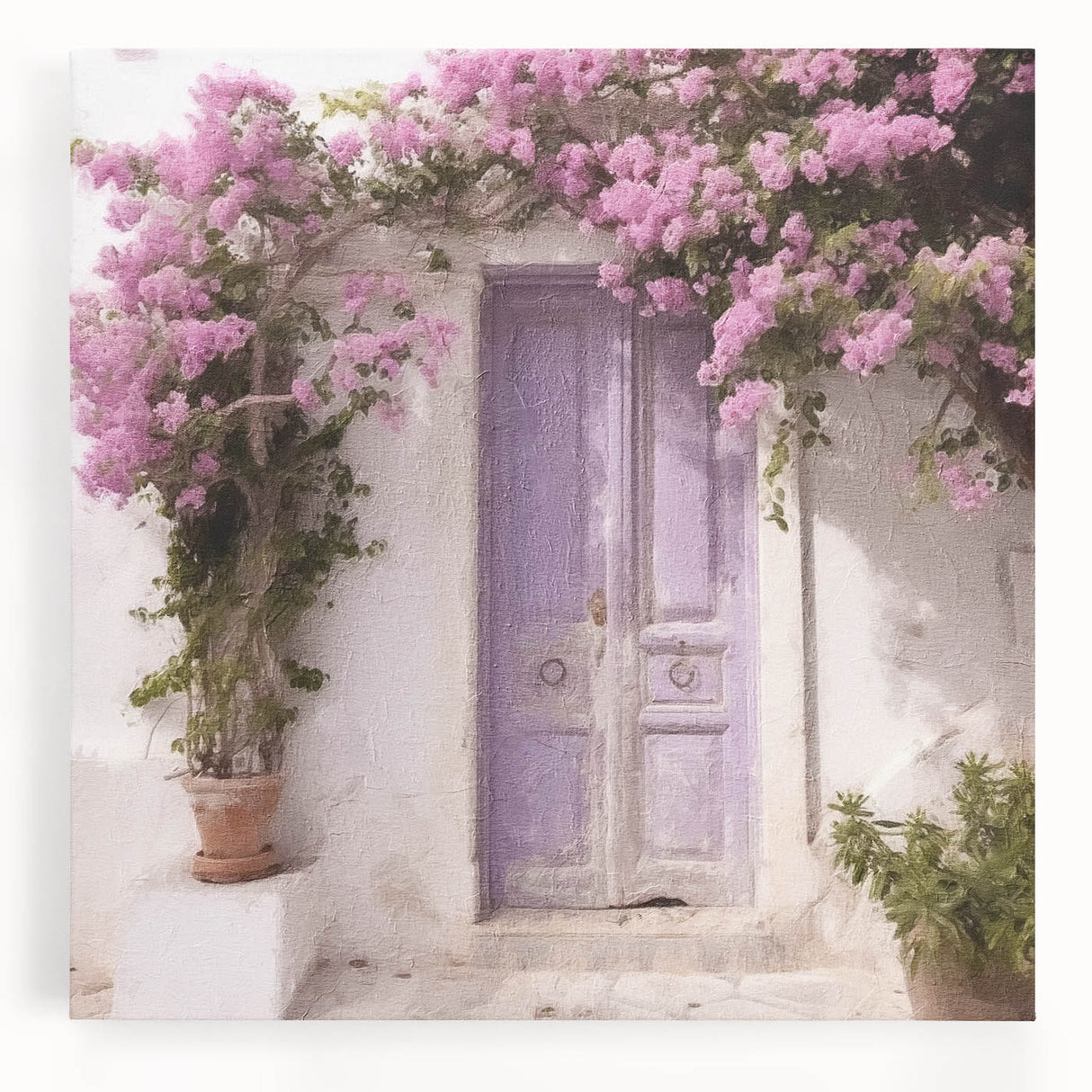 Black and white photograph of a Greek architecture door on stretched canvas, ideal for kitchen wall art.