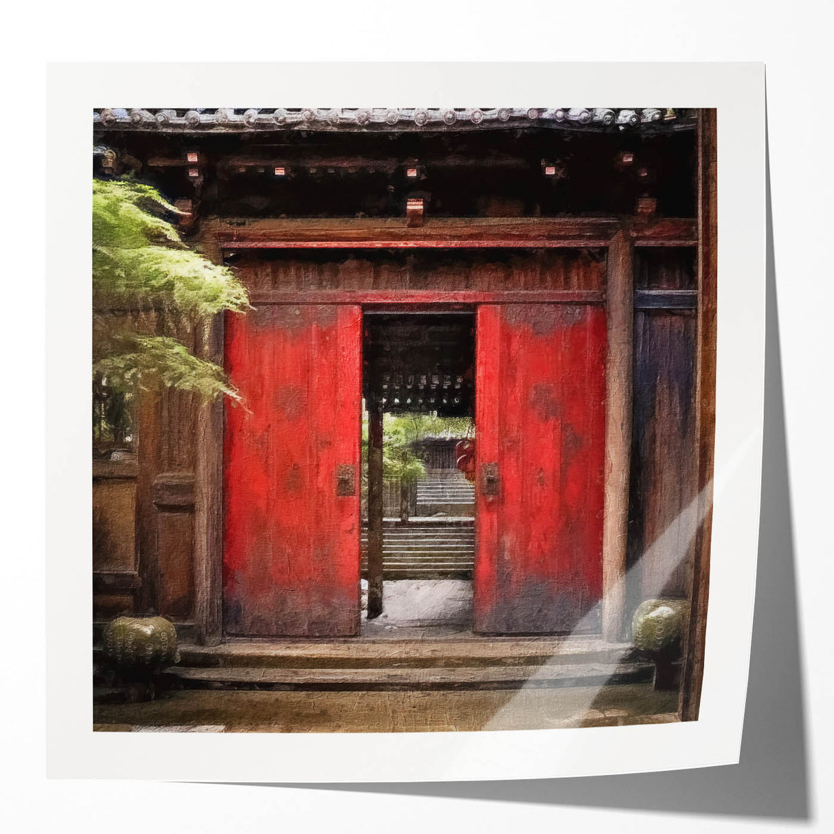Japanese-style door in muted earth tones on a glossy photo print, suitable for art wall dining room or classy bathroom.