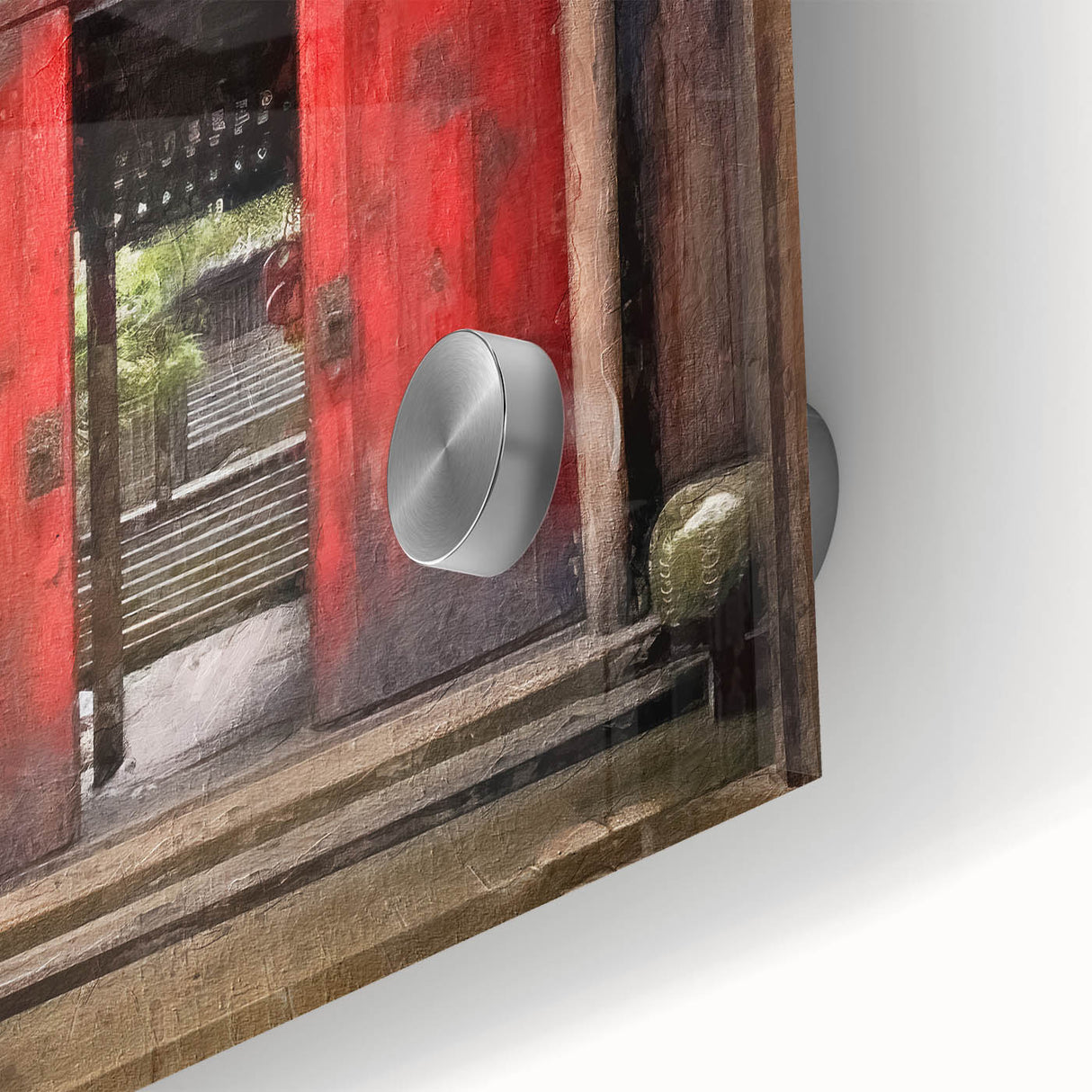 Close-up of a Japanese door depicted in large abstract wall art on acrylic glass, ideal for dining room art.