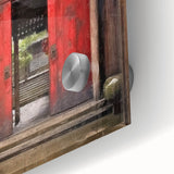 Close-up of a Japanese door depicted in large abstract wall art on acrylic glass, ideal for dining room art.