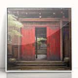 Art deco poster featuring a Japanese door design in muted earth tones on framed acrylic, ideal for modern art wall decor.