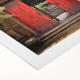 Art deco poster depicting a Japanese architecture door in muted earth tones on rolled canvas.