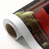 Art deco poster featuring a Japanese door design in muted earth tones on rolled canvas, suitable for nursery wall art.