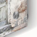 Close-up of a rustic Italian door in muted earth tones on acrylic glass.