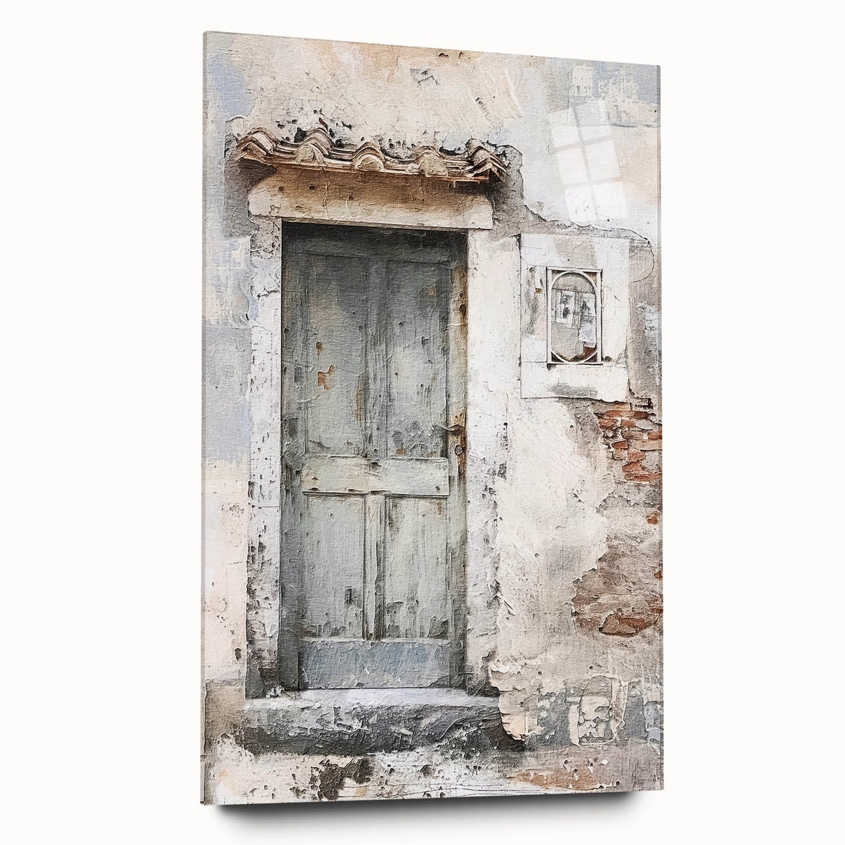 Acrylic print of a rustic Italian door in earthy tones, ideal for bedroom or dining room art.