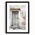Extra large framed wall art of a rustic Italian door in vibrant, colorful textures, ideal for living room decor.