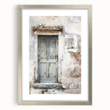 Textured art depicting a rustic Italian door, in muted earth tones on a framed canvas, suitable for bedroom decor.