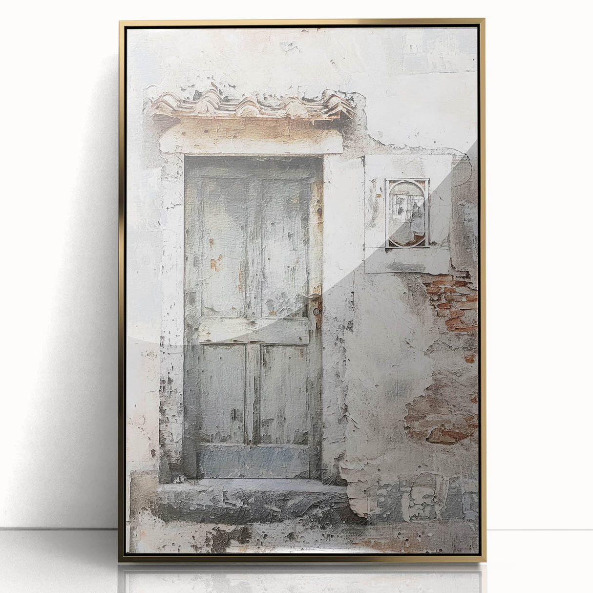 Rustic Italian door depicted in warm, earthy tones on a framed acrylic, ideal for modern art wall decor.