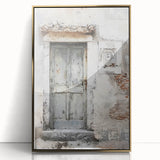 Rustic Italian door depicted in warm, earthy tones on a framed acrylic, ideal for modern art wall decor.
