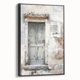 Black and white framed canvas featuring a rustic Italian door, ideal for vintage bedroom decor.