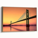 Framed canvas featuring a vintage poster-style landscape painting in black and gold, ideal for bedroom wall art.