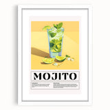 Abstract art print featuring multicolored geometric shapes on a white framed poster, suitable for dining room decor.